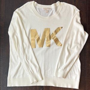 Michael Kors Ivory Pullover with Metallic Gold Logo